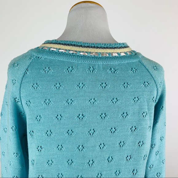 Gaxelle Ribbon Trim Pointelle Cardigan Grandmacore Sweater Small - Picture 10 of 12